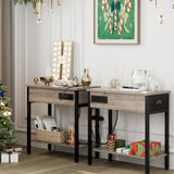 Garvee Side Charging Station Grey end Table, 2 Pcs - Gray