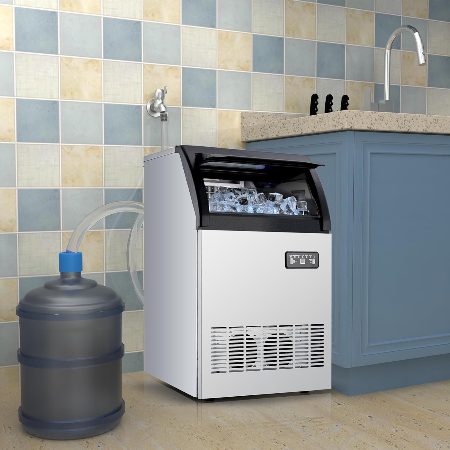 GARVEE 120Lbs Commercial Ice Maker with Dual Tap/Bottle Water Inlet, 33Lbs Storage