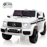 Garvee 12V Kids Ride on Car, Licensed Mercedes Benz G63 Electric Car w/Remote Control, Music, Spring Suspension, LED Light, Bluetooth, Horn, AUX, Safety Lock Battery Powered Electric Vehicle - White - White