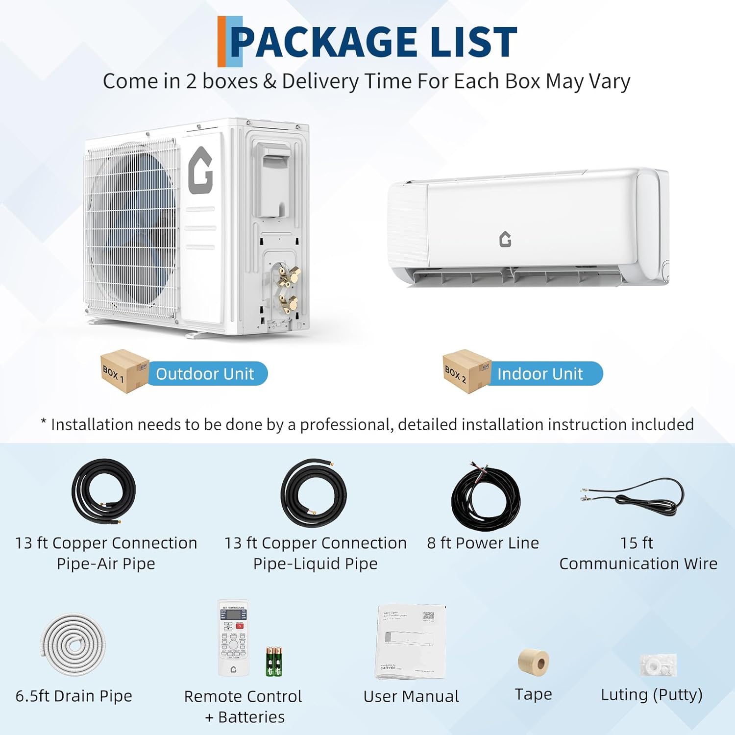 Garvee SEER 22 12000BTU 115V Mini Split Air Conditioner | Energy-Efficient Inverter AC System with WiFi, Remote Control & Easy Installation Kit for Rooms Up to 750 Sq.Ft