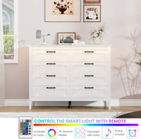 Garvee 8 Drawer Dresser with Power Outlet, White Dresser with LED Light, Modern Chest of Drawers for Closet, Double Wide Drawer Organizer Cabinet for Bedroom, Living Room