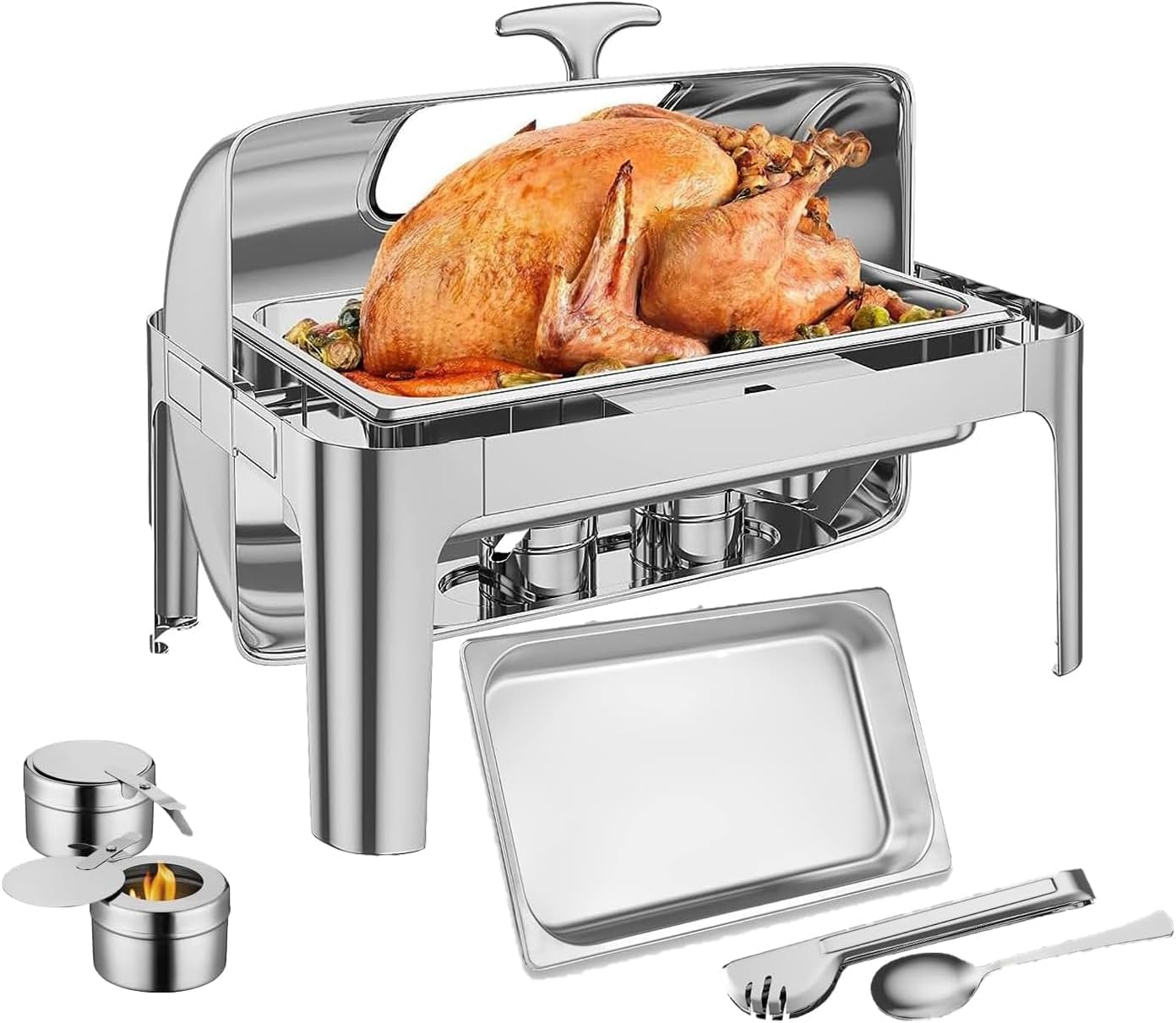 Garvee 9QT(1x1/1Pan)Rectangle Roll Top Chafing Dish Buffet Set, Stainless Steel Chafing Dish Set Equipped with Full Size Pan Chafer for Wedding,Parties,Banquet,Catering Event,1 Pack