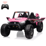 Garvee Ride - P Series: 24V 2-Seater Ride-On UTV: Remote Control, 4WD Motors, 21" Seats + Foldable Seat, 15.4" EVA Wheels, Music, LED Lights, 140lb Max Load - Pink - Pink