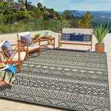 Garvee Outdoor Black & Coffee 6x9 Reversible Rug. Waterproof Plastic Straw Mat, Modern Bohemian Style, Eco-friendly, Easy to Clean, Portable, Suitable for Patio, Porch, Deck, Backyard, Picnic - Black & Coffee