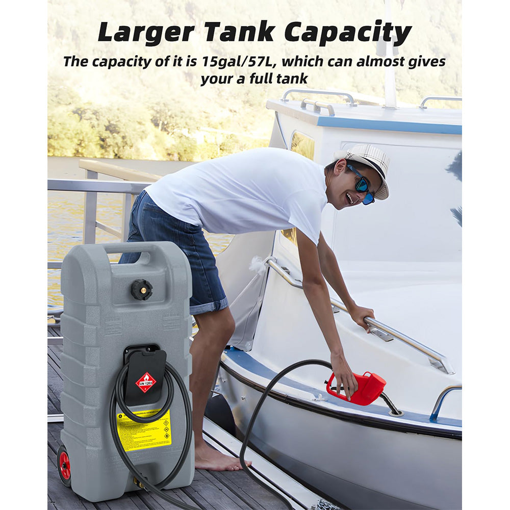 Garvee 15 Gallon Portable Fuel Caddy, 10-ft hose, siphon pump, 7.5 L/min manual nozzle, diesel/gasoline tank - Gray