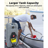 Garvee 15 Gallon Portable Fuel Caddy, 10-ft hose, siphon pump, 7.5 L/min manual nozzle, diesel/gasoline tank - Gray