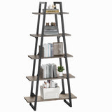 Garvee Bookshelf 5 Tier Industrial Wood, Tall Open Rustic Etagere Bookcase Ladder, Standing Display Shelves for Home Living Room Bedroom Office Storage, Rustic Oak - Rustic Oak