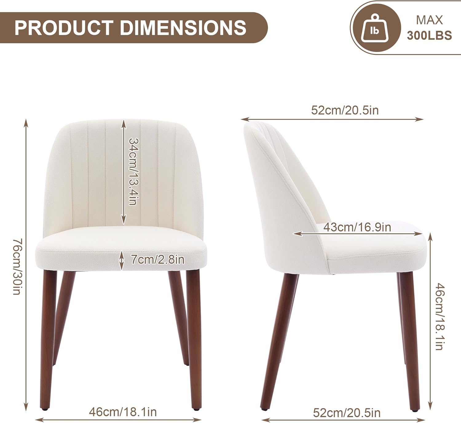 Garvee Set of 4 Mid-Century Modern Fabric Upholstered Dining Chairs with Padded and Solid Wood Legs, Beige