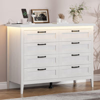 Garvee 8 Drawer Dresser with Power Outlet, White Dresser with LED Light, Modern Chest of Drawers for Closet, Double Wide Drawer Organizer Cabinet for Bedroom, Living Room