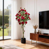 Garvee 1.5m Artificial Rose Tree with Plastic Trunk, Silk Flowers, Durable Indoor & Covered Outdoor Decor, Red Green