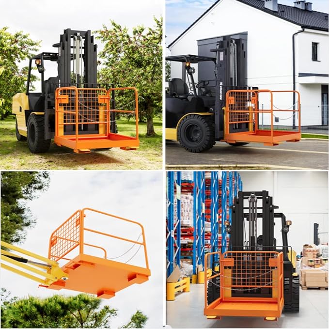 Garvee 36"x36" Forklift Safety Cage, Foldable Forklift Work Platform,Forklift Man Basket 1200lbs Capacity with Protective Guardrail Chian for 1-3 People Drain Hole, Perfect for Aerial Work