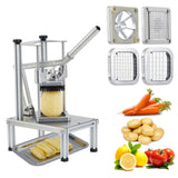 Garvee Commercial Vegetable Fruit Chopper with Tray, Heavy Duty French Fry Cutter with 4 Stainless Steel Blades (1/4", 3/8", 1/2" & 6-Wedge Slicer), Manual Potato Cutter for Yam Onion and Carrot - Silver