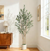 Garvee 5FT Olive Trees Artificial Indoor Faux Silk Plant With Natural Wood Trunk And Lifelike Fruits White Imitation Ceramic Planter For Modern Home Office Living Room Decor - White