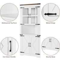 Garvee Farmhouse Corner Cabinet, Tall Corner Storage Cabinet with Barn Door & Adjustable Shelves, Bathroom Cabinet with Storage for Living Room, Kitchen, Bathroom, White