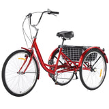 Garvee 3 Wheel Bikes for Adults, 7 Speed Tricycles for Adults, 26 inch Adult Tricycles for Women Men Seniors with Dual Chain, Rear Basket and Bag, Adult Trikes for Shopping, Beach and City, Red - Red