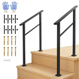 Garvee Outdoor Handrail for Steps, 2 Step Stair Handrail & Indoor Stair Railing Kit, Black Aluminum with Iron Poles, Adjustable 0-45° for Outdoor Indoor Use - Black-2 Pack