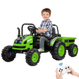 Garvee Ride - P Series: 12V Electric Ride-On Tractor for Kids with Trailer, Remote Control, Music, LED Lights, and Rear Wheel Suspension - Battery Powered Toy Vehicle - Green - Green