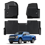 Garvee Floor Mats for 2017-2024 Ford F-250/F-350 SuperCrew Cab, All Weather TPE Truck Liners, Front & Rear Row, Black - 