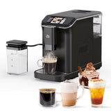 Garvee Fully Automatic Espresso Machine with Automatic Milk Frother, Built-In & Adjustable Espresso Bean Grinder, One-Touch Single/Double Shot for Espresso, 7 Coffee Varieties, 1.5 Liter, Black - Black body + black nipple
