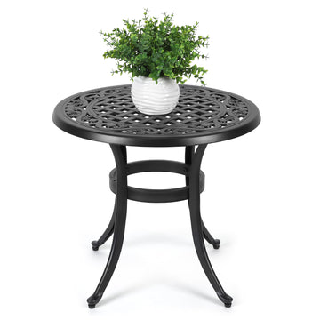 Durable outdoor bistro table, adjustable foot pads, perfect for garden or balcony. 