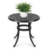 Garvee 23.22" Round Patio Table, Outdoor Cast Aluminum Dining Table, Outdoor Round Patio Bistro Table, Patio Side Table with Plaid Weave Design Design, for Garden,Backyard,Porch Pool,Balcony Deck, Black - Black