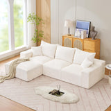 Garvee 110'' Modular Sectional Sofa, L-Shaped Sofa With Deep Seats, Modern Convertible Chenille Couch With Ottomans, Washable Cloud Sofa for Living Room, Bedroom, No Assembly Required - Beige