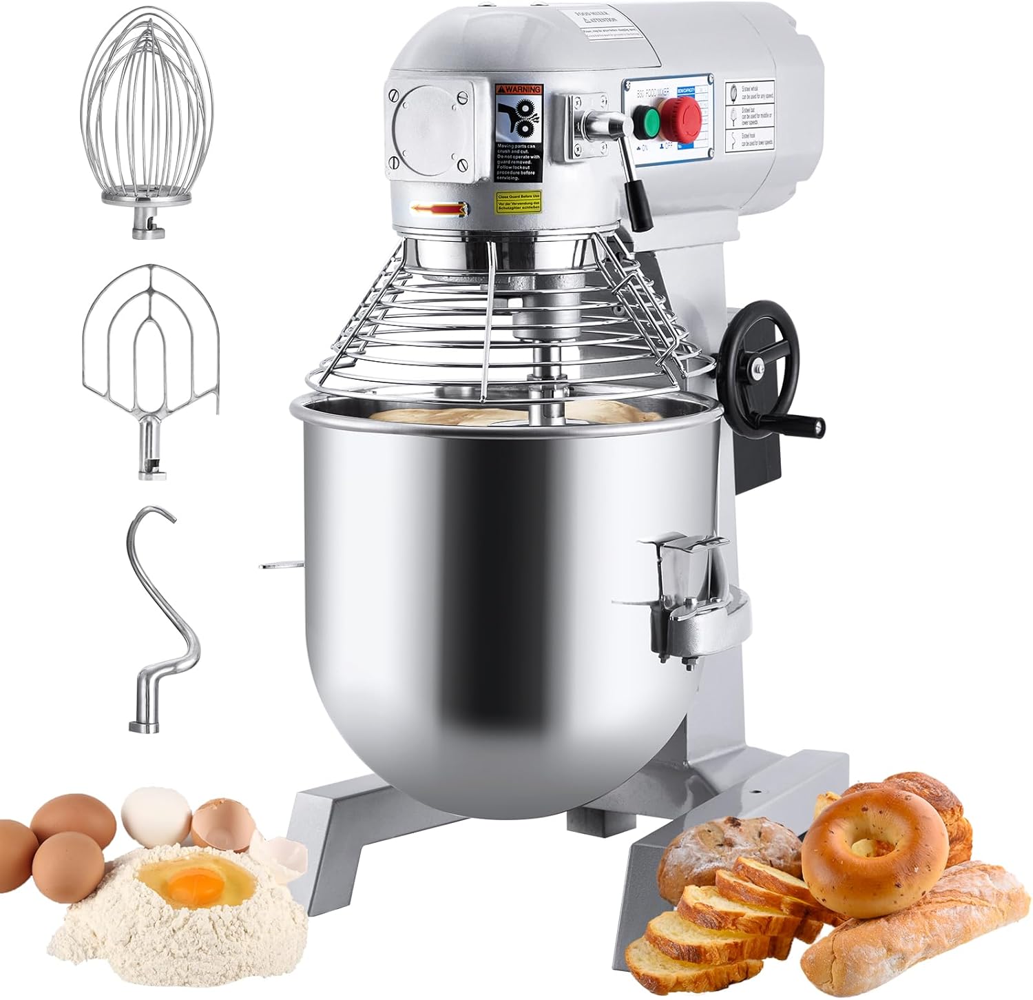 Garvee 15QT Commercial Food Mixer, Professional Large Stand Mixer With 3-Speed Adjustable, Heavy Duty Electric Dough Mixer for Restaurant Industrial Grade, Steel Bowl, Dough Hooks