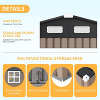 Garvee 6x8 ft Metal Storage Shed Heavy-Duty Galvanized Steel Lockable Door Sloped Roof Windows Backyard Garden Patio