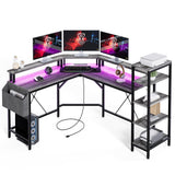 Garvee L Shaped Desk with Power Outlets & LED Lights, 62" Computer Desk with Full Monitor Stand & Storage Shelves, Corner Desk Gaming Desk, Ergonomic Home Office Desk, Oak - Oak
