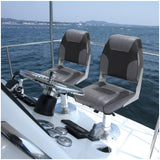 Garvee 2 Pack Fold-Down Boat Seats + Thickened Sponge Padding + Weather-Resistant PVC + Aluminum Hinges + Easy Installation + Sightseeing & Fishing - Low Back Black And Gray Stitching
