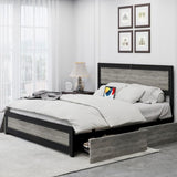 Garvee Full Bed Frame With Headboard, Industrial Platform Bed Frame With 4 Storage Drawers and Charge Station, Strong Metal Slats Support, No Box Spring Needed, Noise Free, Easy Installation, Wash Grey - Wash Grey