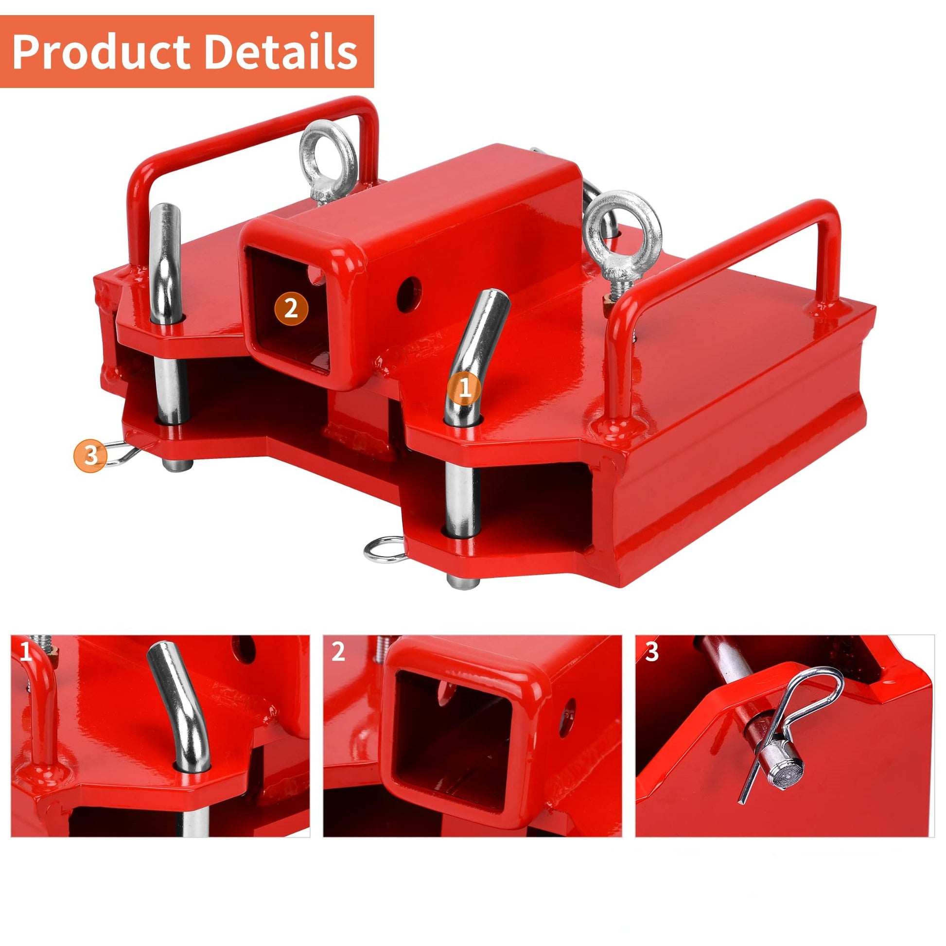 Garvee 2-Inch Forklift Trailer Hitch Receiver, 7000 lbs Capacity, Dual-Pallet Forks Compatible, Red