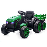 Garvee Ride - P Series: 12V Kids Ride On Tractor with Trailer, LED Lights, Battery Powered Toy Vehicle for Boys Girls, Outdoor Play Farm Truck Green - Green