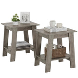 Garvee End Table, Small Side Table, Set of 2 Nightstand with 2-Tier Storage Shelf, Wood Bedside Table, Narrow Side Table Living Room, Side Table for Small Spaces, Bedroom, Entryway, Gray - Gray