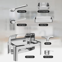 Garvee 9QT(2x1/2Pan)Rectangle Roll Top Chafing Dish Buffet Set, Stainless Steel Chafing Dish Set Equipped with Full Size Pan Chafer for Wedding,Parties,Banquet,Catering Event,1 Pack