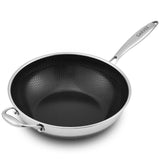 Garvee 13 Inch Wok Pan PFOA Free Nonstick Stainless Steel Cookware Induction Compatible Honeycomb Crystal Technology