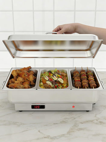 Garvee 9QT(3×1/3Pan)Electric Chafing Dish with Temperature Control, Stainless Steel Buffet Servers and Warmers, Electric Chafing Dish Set with Temperature Control for Catering
