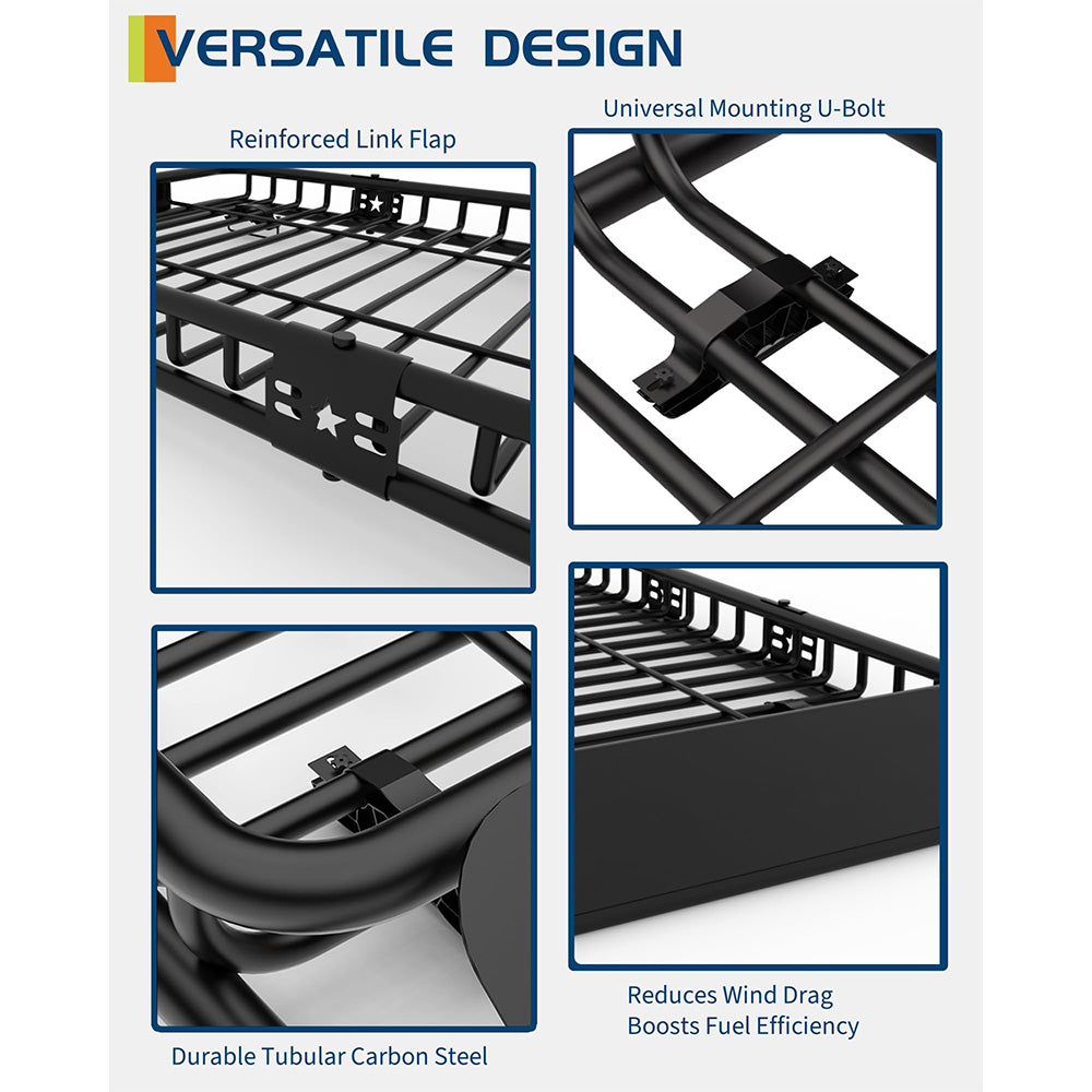 Garvee 84" x 39" x 6" Universal Roof Rack Basket, 200 lbs Capacity Heavy-Duty Rooftop Cargo Carrier with Extension for SUVs, Trucks, and VehiclesBlack