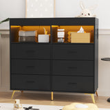 Garvee Changing Table Dresser with Drawers, Baby Dresser with Changing Table Top, Power Outlet, LED Light & Metal Feet, Diaper Changing Station Nursery Organizer for Infants Newborn, Black - black