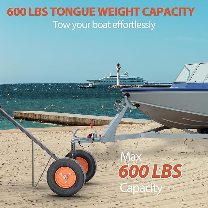 Garvee Trailer Dolly, 600 lbs Tongue Weight Capacity, Carbon Steel Trailer Mover with 16"- 24" Adjustable Height, 1-7/8" Hitch Ball & 10" Crackproof Tires, for Car RV Trailer Boat Moving