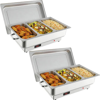 GARVEE 2 PACK Electric Chafing Dish Buffet Set,3 x 3 QT Stainless Steel Food Warmers, 600W Digital Display Temperature Control Serving Trays for Parties Catering Weddings, Sections Dishwasher Safe