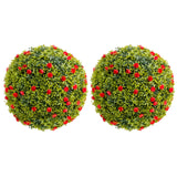Garvee 22.4" Artificial Plant Topiary Ball Set of 2 with Red Flowers for Indoor Outdoor Porch Balcony Home Decor