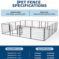 Garvee Outdoor Dog Playpen, Heavy Duty Metal Pet Exercise Pen, Metal Dog Fence with Gate, Pet Fence for Large/Small Dogs, Portable Dog Fence for RV Camping, Yard, Garden,32"H, 16 Panels