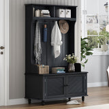 Garvee Versatile 4-in-1 Entryway Coat Rack Hall Tree With 4 Hooks, Built-in Storage Bench, Black, One Size