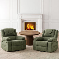 Garvee Swivel Rocker Recliner Chair for Adults with Massage and Heat, Oversized Linen Fabric Glider Nursery Chair with Deep Seat, High Backrest, Upholstered Single Sofa for Living Room, Green
