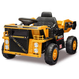 Garvee Ride - P Series: 12V Ride On Construction Vehicle for Kids With Remote Control, Electric Dump Bed,Shovel,Music Player, and Four Wheel Shock Absorption for Kids 3+(Yellow) - Yellow