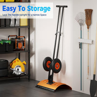 Garvee 29"W X 19"H Snow Pusher Shovel with Wheels - Heavy Duty Steel, 5-Position Adjustable Blade, Ergonomic Handle, Anti-Skid Wheels, Powder-Coated, Orange, for Driveway & Sidewalk
