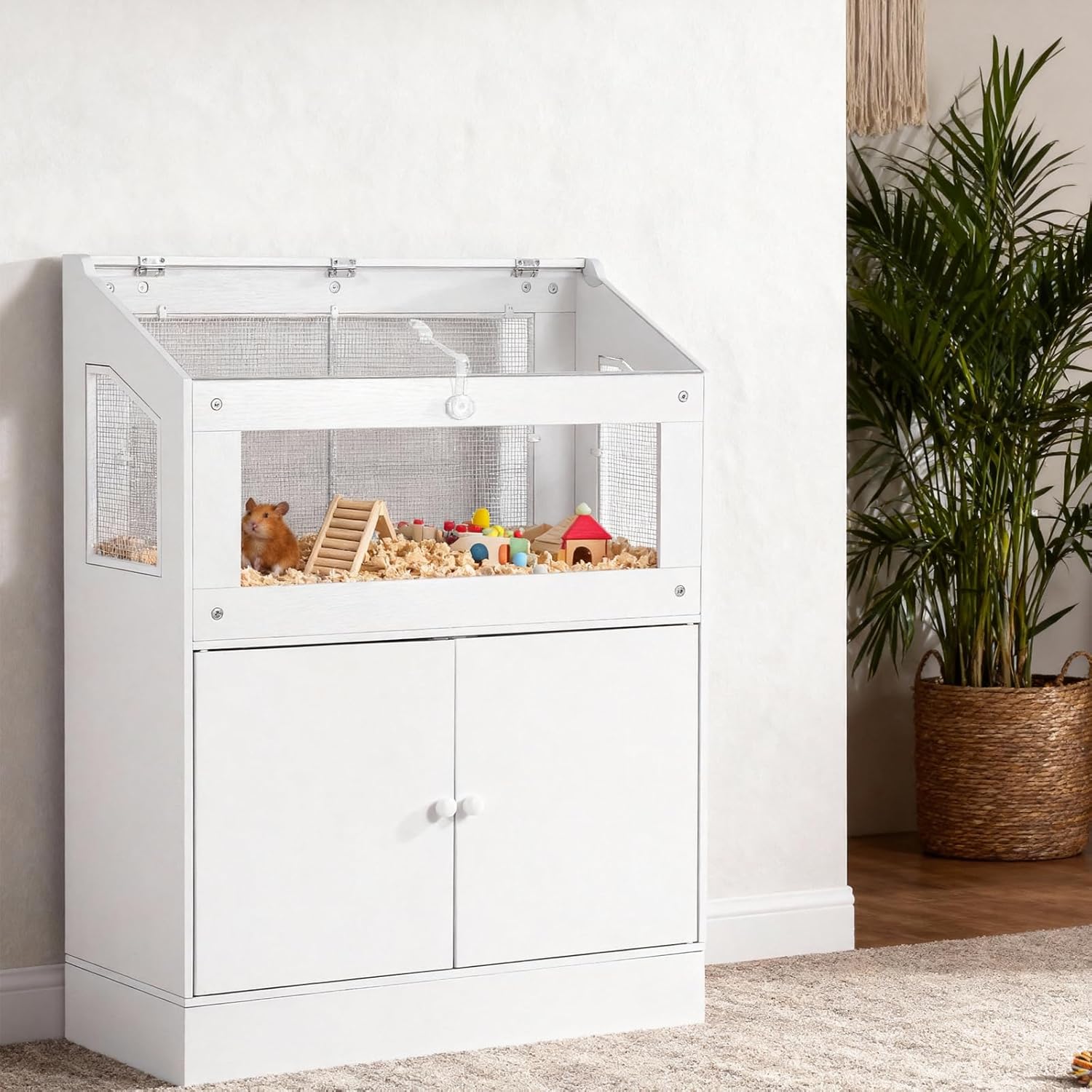 Garvee Hamster Cage, Small Animal Cages with Storage Cabinet, Clear Visual Acrylic Panels and Ventilated Design, Guinea Pig Cage for Small Animals, Gerbils, Rats, Hedgehogs