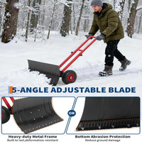 Garvee Snow Shovel 29x14in Heavy-Duty Carbon Steel 5-Position Angled Blade Adjustable Handle Wheels for Driveway Sidewalk