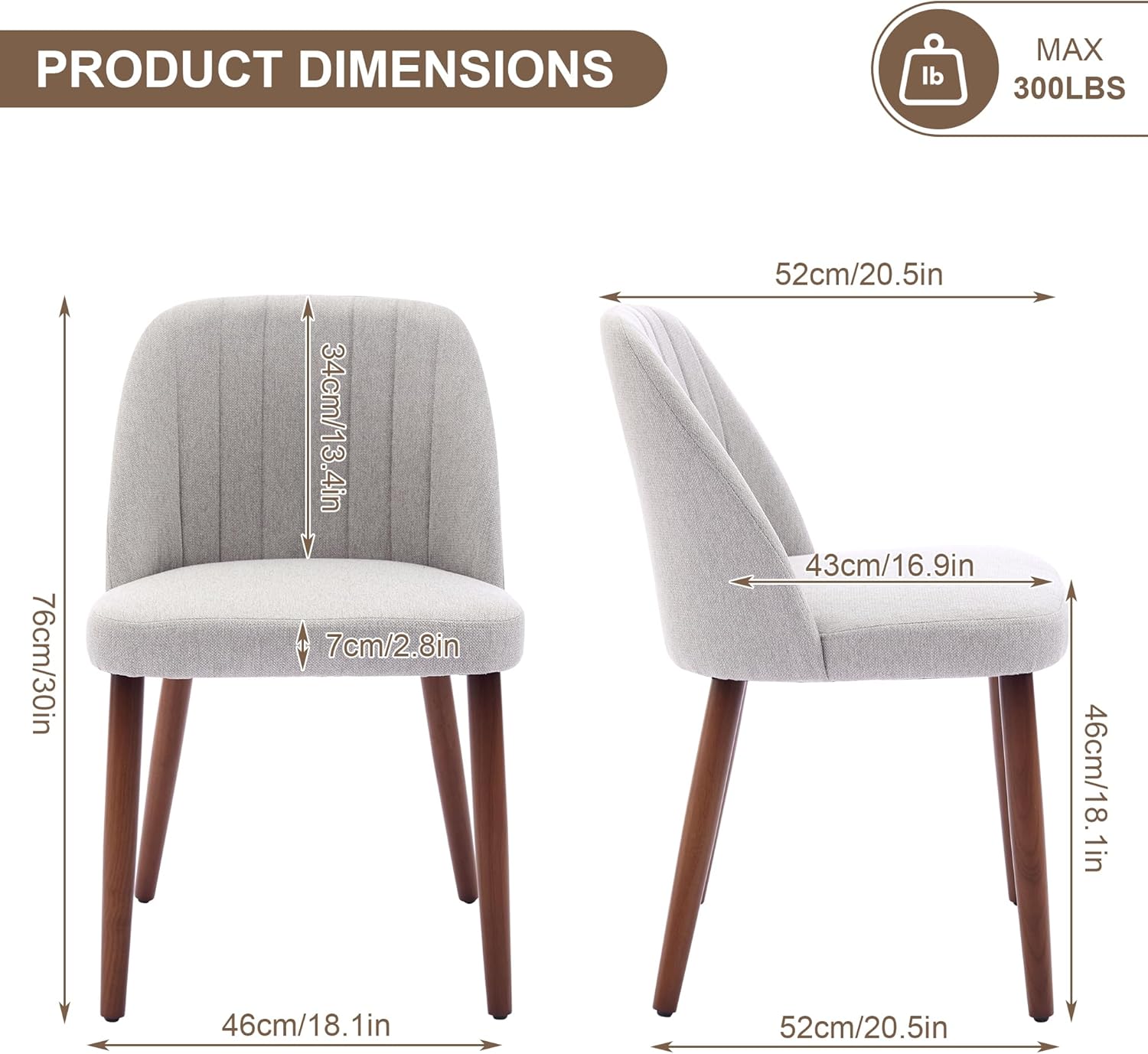Garvee Set of 2 Mid-Century Modern Fabric Upholstered Dining Chairs with Padded and Solid Wood Legs, Grey